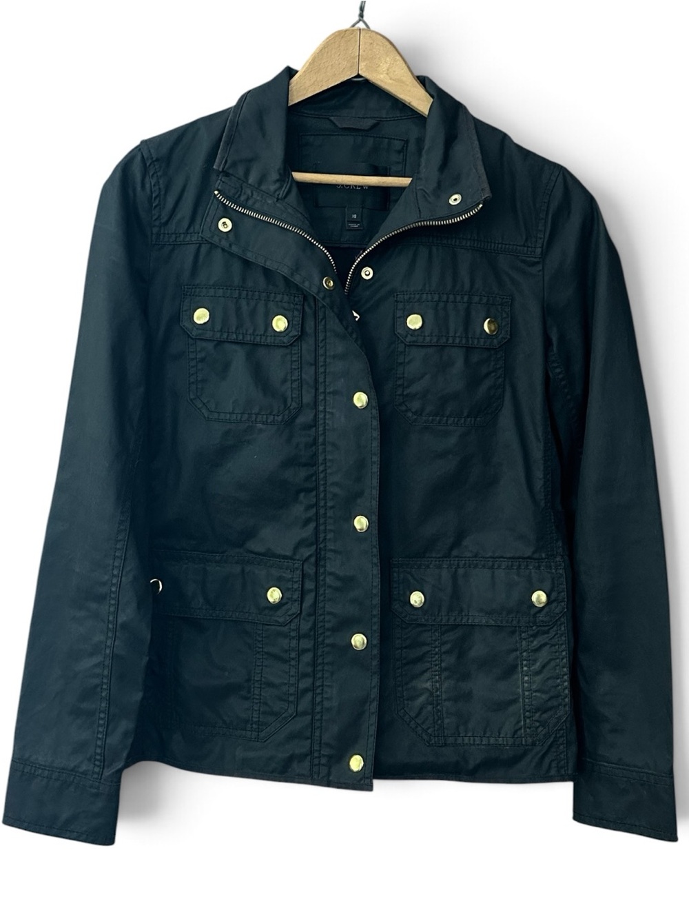 J. Crew Black 100% Cotton Waxed Utility Jacket with Gold Hardware
